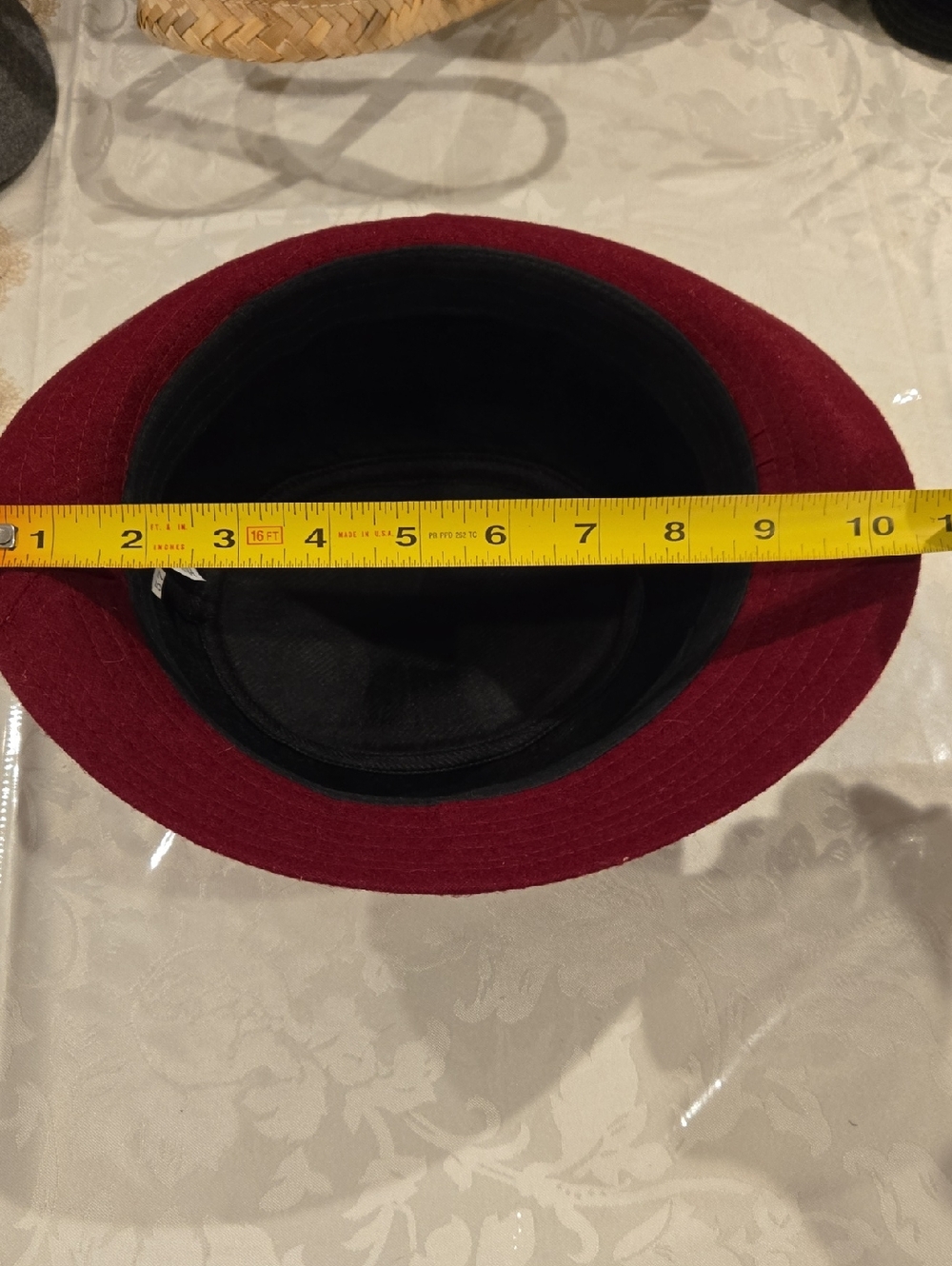 Women's Burgundy Wool Cloche Hat with Black Trim - Picture 6 of 10